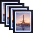 SESEAT Black 8x10 Picture Frames for Wall or Tabletop Display, Display Pictures 8x10 with Mat or 9x11 Without Mat with Mat, Packs 4