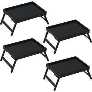 Youpehom Bed Tray Table with Folding Legs, Bamboo Breakfast in Bed for Kitchen Serving Tray, Sofa, Eating, Used As Laptop Desk Snack Tray (4 Pack, Black Color)