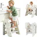 Foldable Toddler Step Stool for Bathroom Sink, Adjustable Kids 3 Step Stool | Toilet Potty Training Stools with Handles, Non-Slip, Child Plastic Ladder Learning Helper Stool for Kitchen Counter Bedroom