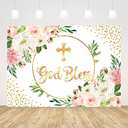 Ticuenicoa 5x3ft Baptism Backdrop for Girl First Communion Background Pink and Gold God Bless Back Drop Christening Photography Decorations Baby Shower Party Banner 1st Birthday Photo Favors