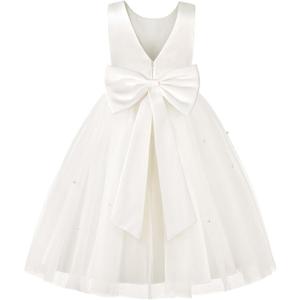 JerrisApparel Flower Girls Dress Wedding Satin Dresses Princess Birthday Party Prom Ball Gown (5T, Ivory)