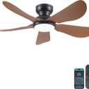 46 Inch Modern Ceiling Fans with Lights, Flush Mount Ceiling Fan with Light and Remote/APP Control, 5 Reversible 6 Speeds Curved Blades, 3 CCT Dimmable Lights for Kids Room, Brown
