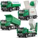 4 Packs Die-cast Mini Garbage Truck Toy, Metal Trash Truck Vehicles Set for Kids, Friction Powered Recycling, Tankers, Alloy Dump Model Toy for Toddlers Boys, 6 inches x 2 inches x 2.8 inches