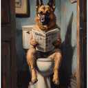 BEAROWL dog Metal tin signGerman Shepherd Reading Newspaper on ToiletVintage Bathroom SceneHumorous Pet Art TinplateWall Decor Aluminum Plaques for Bathroom, Living Room 12x16 inches