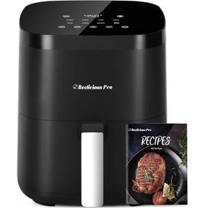 Air Fryer, Beelicious 8-in-1 Smart Compact 4QT Air Fryers, Shake Reminder, 450F Digital Airfryer with Flavor-Lock Tech, Tempered Glass Display, Dishwasher-Safe & Nonstick, Fit for 1-3 People, Black