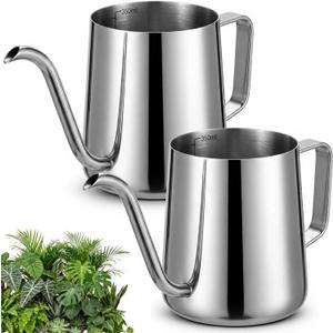 2 Pcs Small Watering Can for Indoor Plants, 12 Oz/350 ml Mini Plant Watering Pot with Long Spout and Scale 304 Stainless Steel Tiny Watering-can for Outdoor Indoor Plants Garden(Sliver)