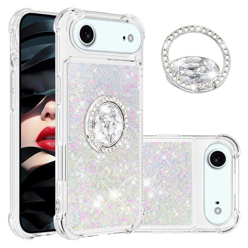 Ephoou for Apple iPhone 17 Air Liquid Case for Women Girl, Glitter Cute Liquid Bling Sparkle Heart Floating Soft TPU Shockproof Cover with Diamond Ring Kickstand for iPhone Air LSZ-Colorful
