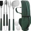 POLIGO 7PCS Golf-Club Style BBQ Tool Set Grilling Tools with Rubber Handle - Stainless Steel Grill Accessories for Outdoor Grill Set Premium Grill Utensils Set Fathers Day Birthday Gifts for Men Green