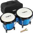 Wood Bongos Drum Set for Beginners Natural Adult Bongo with Tuning Wrench Bongo Drums 4" and 5" Tunable Percussion bongo drum Natural Animal Hides Metal (Blue)