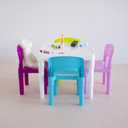 Humble Crew Kids Plastic Table and Chair Set, Toddler Activity Table with 4 Chairs, Lightweight Easy-Clean Kids Desk for Play, Snacks & Crafts, Indoor Outdoor Playroom Furniture, White/Pastel