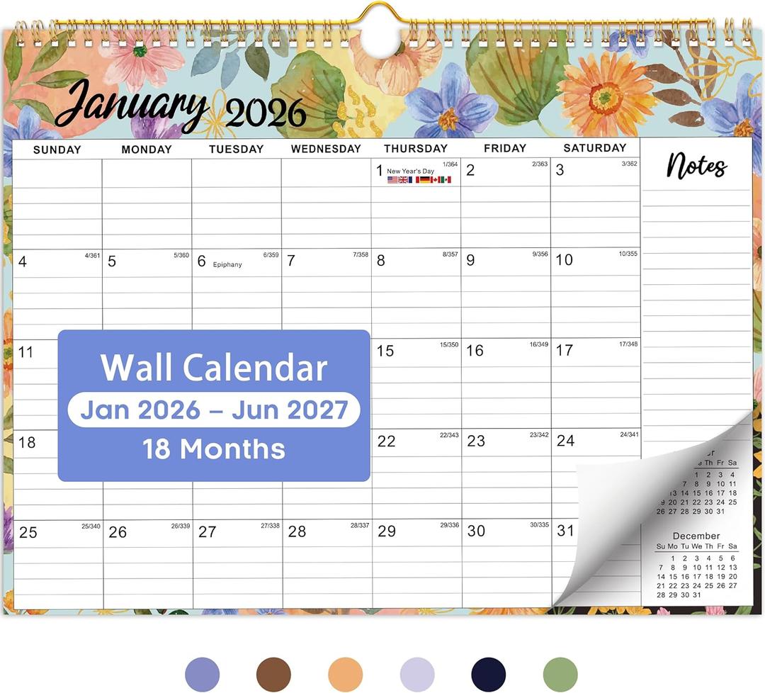 Calendar 2026-2027, 18-Month Wall Calendar from Jan 2026 to Jun 2027, 11.5 x 14.7 Inch, Spiral Hanging Monthly Calendar with Twin-Wire, Botanic Whimsy