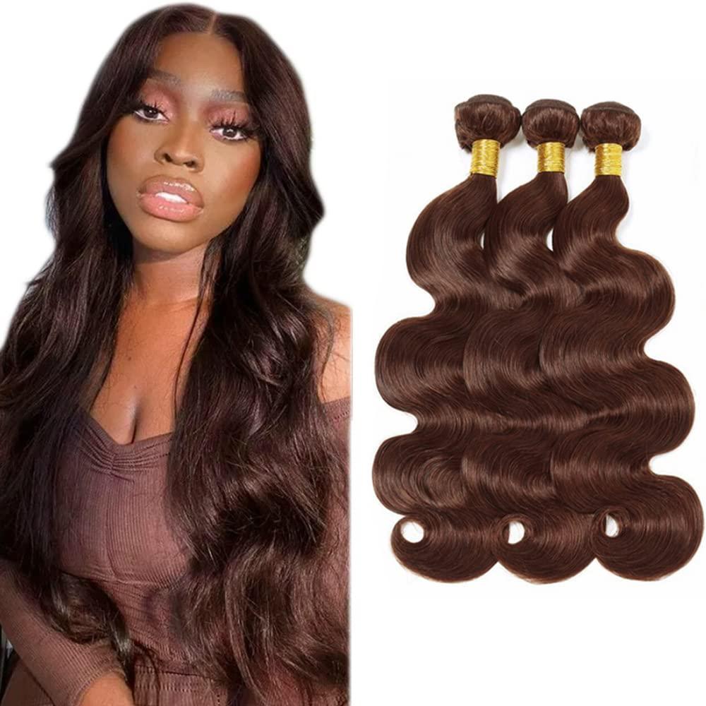 26 28 30 Inch Chocolate Brown Body Wave Human Hair Bundles #4 Body Wave Bundles Unprocessed Brazilian Mixed Length Brown Bundle Hair Extensions 50 Gram Per Bundle