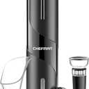 Chefman Electric Opener Makes Opening Bottles Fast, Foolproof, And Fun! Black, Battery-Operated 4-Piece Corkscrew Set Comes With A Foil Cutter, Pourer, And Vacuum Stopper