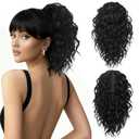 ZQIAN BEAUTY Clip on Ponytails for Women - 12 Inch Curly Black Ponytail Extension, Curly Pony Tails Hair Extensions, Synthetic Hair Extensions Ponytail, Natural Hair Pieces for Women (Color: Black)
