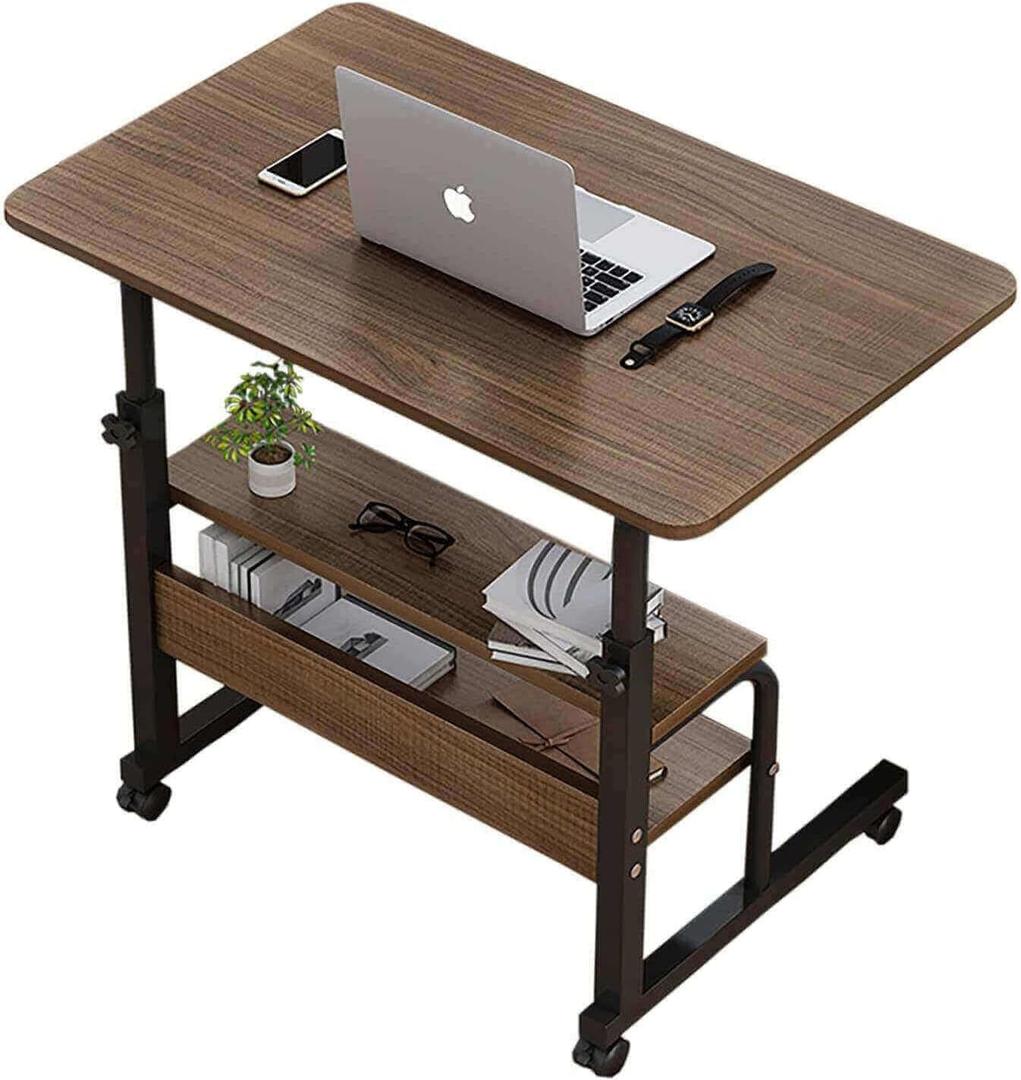 Adjustable Table Student Computer Desk Portable Home Office Furniture Small Spaces Sofa Bedroom Bedside Learn Play Game Desk on Wheels Movable with Storage Size 31.5 * 15.7 Inch Brown A, 31.5 inches x 15.7 inches x 35 inches