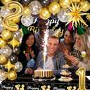 31st Birthday Decorations for Him, 31 Birthday Decorations Include Black and Gold Backdrop Banner, Tablecloth, Gold 31 Number Balloons, Explosion Star Balloons