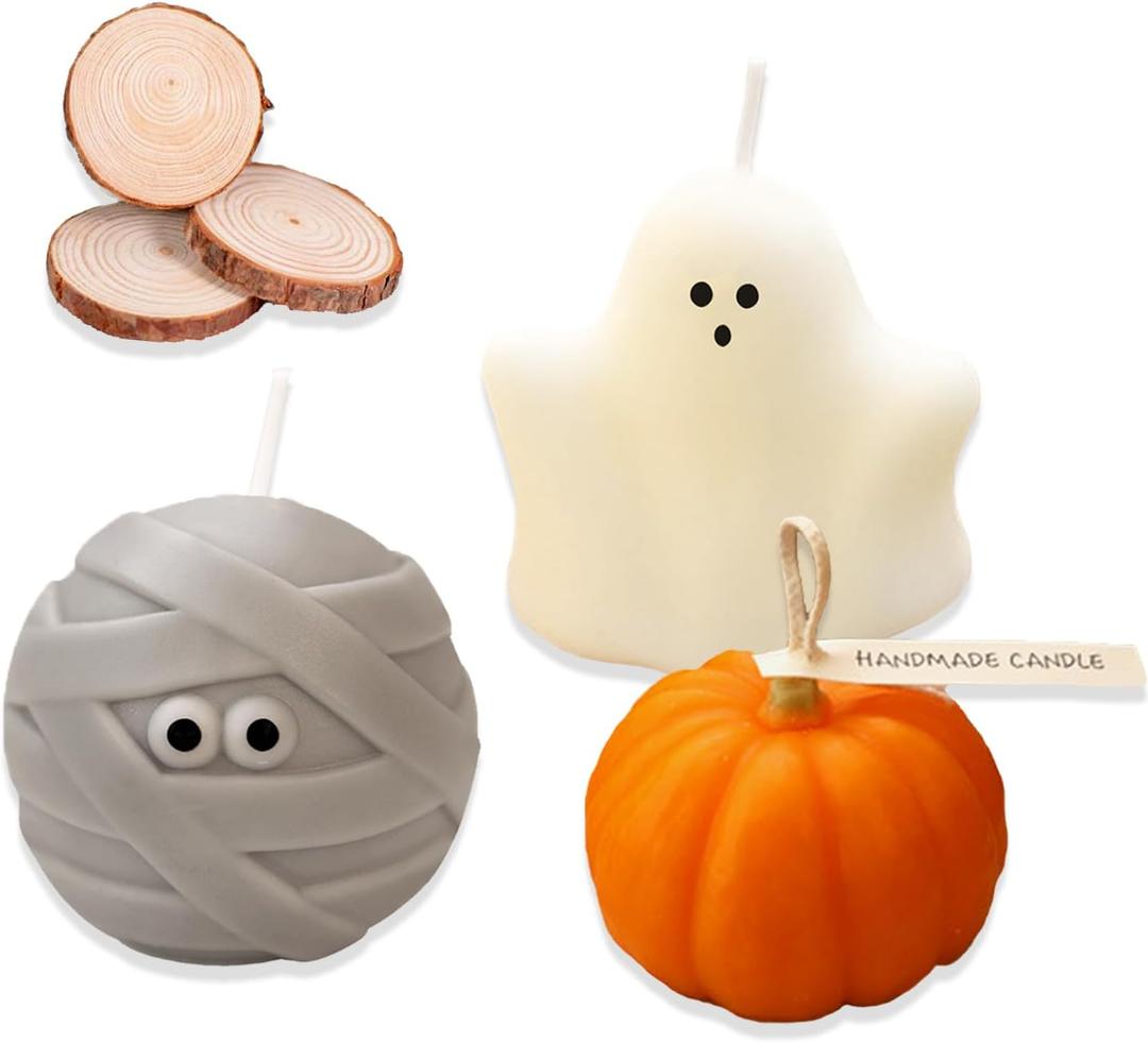 3pcs Halloween Ghost Candles - Ghost Pumpkin Candles Burning Candles Spooky Ghost Scented Candles Halloween Gifts Box Party Bedroom Room Table Decorations, Pack of 2