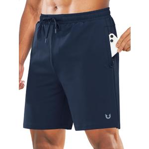 NORTHYARD Men's 7" Gym Shorts Knit Athletic Tennis Shorts for Men with Zipper Pockets for Workout Athletic Training (X-Large, Navy)