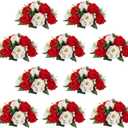 NUPTIO Pcs of 10 Fake Flower Ball Arrangement Bouquet,15 Heads Plastic Roses with Base, Suitable for Our Store's Wedding Centerpiece Flower Rack for Parties Valentine's Day Home Dcor (Red & White)