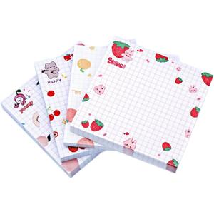 Cute Kawaii Sticky Notes 3.1x3.1in 4Pads 80Sheets/Pad Self-Stick Note Pads Cute Colorful Super Sticky Note Pads 4 Unique Cute Patterns,Fruits Sticky Notes