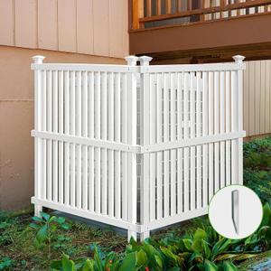Air Conditioner Fence, Privacy Fence Screens Panels for Outside Trash Can Enclosure Vinyl Plastic Outdoor Pool Equipment Enclosure, 2 White Panels 36 "W x 42 "H with Metal Stake