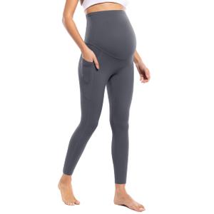 POSHDIVAH Maternity Workout Leggings with Pockets Grey XX-Large (Gray, XXL)