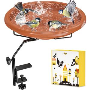 iBorn Bird Bath for Outside,Deck Mounted Bird Bath 12inBirds Baths for Outdoors with Adjustable Clamp 3.2inBPA-Free Bowl360Swivel & Adjustable Height BracketDetachable Birds Baths, Pack of 1