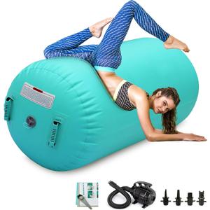 CZGBRO Air Roller Gymnastics Barrel Inflatable Tumbling Roller Air Mat Octagon Mat with Electric Pump for Backhandspring Training Cheerleading Home Use (3.3ftx23.6inch, Green)