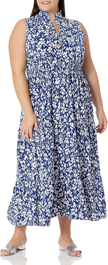London Times Women's Easy Feminine Versatile Smocked Waist Ruffle Neckline, 20W