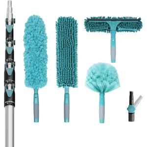 30 Foot High Reach Duster Kit with 6-24FT Extension Pole High Ceiling Dusting and Window Cleaning Kit with Telescopic Pole Window Washer&Squeegee,Cobweb Duster,Fan Duster and Feather Duster