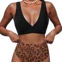 Hilinker Women's Leopard Bikini Swimsuits V Neck High Waisted 2 Piece Bathing Suits (M)