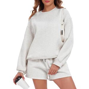 Womens 2 Piece Outfits Sweatsuit Sweat Shorts Sets Oversized Lounge Matching Sets Fashion Tracksuit Set (X-Large, Light Grey)