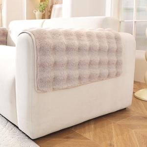 Non-Slip Couch Arm Covers,Thick Soft Recliner Arm Chair Covers Set of 2 Waterproof Armrest Covers for Sofa, Washable Faux Fur Sofa Arm Cover (Khaki, 24" x 24" 2 Pack)