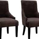 Velvet Wingback Dining Chair Cover Soft Stretch Accent Chair Cover Slipcover Thick Plush Wing Back Chairs Covers Furniture Protect Washable Chairs Protector Covers for Dining Room (Dark Brown, 2)