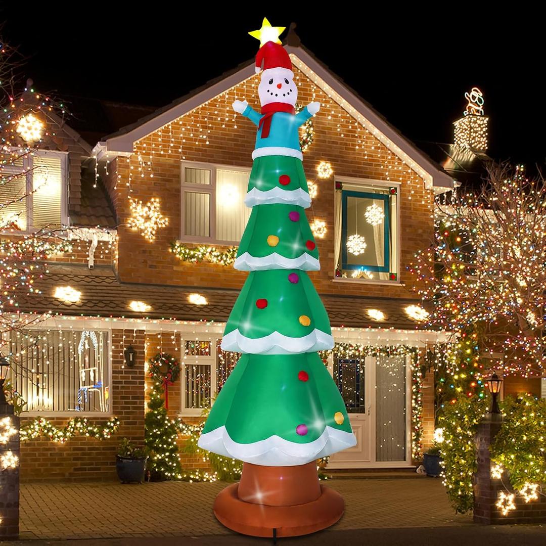 13ft Christmas Inflatable Outdoor Decoration Standing Christmas Tree Snowman Inflatable Patio Decoration with Built-in LED Lights for Christmas Holiday Party, Patio, Lawn Decoration