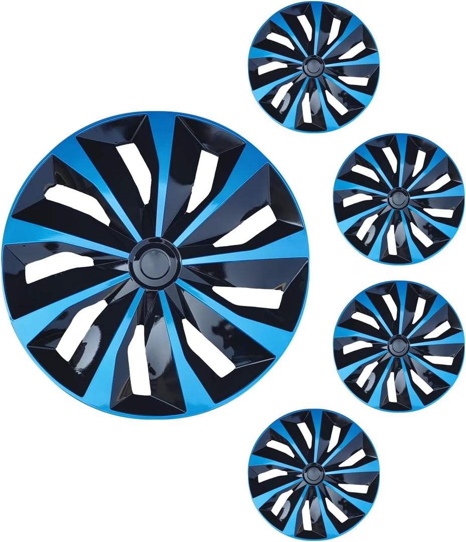 Hubcap Wheel Cover Replacement R16 Hub Caps Universal-Fit Steel Wheel Rim Cover ABS Material Exterior Accessories for Car Truck SUV -Set of 416-inchBlue-Black