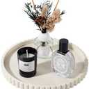 Round Bathroom Tray Silicone Kitchen Counter Decor Vanity Organizer Decorative Coffee Table Tray for Perfume, Candle, Soap Dish, 9 Inch, Beige