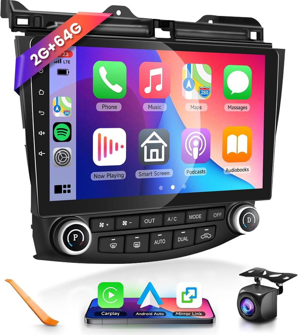 2G+64G Car Radio Stereo for Honda Accord 7th 2003-2007 with Wireless CarPlay/Android Auto, Podofo 10.1 Inch HD Touch Screen Android 13 GPS WiFi Bluetooth FM/RDS EQ Backup Camera
