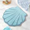Seashell Bathroom Rugs and Mat Cute Beach Bath Mat for Cartoon Sea Bathroom Decor Aqua Blue Bath Rugs Plush Non-Slip Foot Mat Absorbent Bathtub Rug Washable (1'11" (Round))
