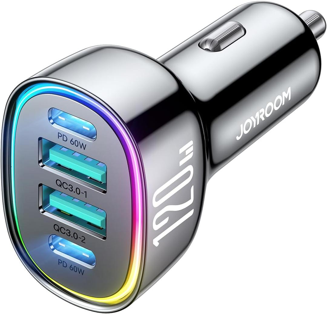 120W for iPhone 17 Pro Car Charger USB C, 4-Port Car Charger Fast Charging, PD&QC3.0 Type C Car Phone Charger, Cigarette Lighter Adapter, Car Accessories for iPhone 16 16e 15 17 Air Pro Max, Samsung