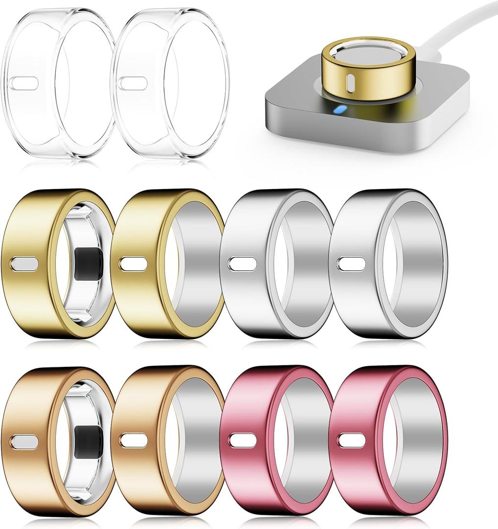 10 Pack Cover Compatible for Oura Ring 4/Gen 3 Heritage/Gen 3 Horizon,(NOT Compatible with Oura 4 Ceramic),Charging Directly,Rugged TPU Elastic Finger Protector for Workout Women Men-Size 7 (2Gold+2Silver+2Rosegold+2Pink+2Clear)