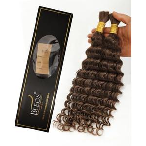 BEEOS Deep Wave Boho Hair for Braiding 100g, #4 Chocolate Brown Human Braiding Hair for Boho Braids, No Weft Full End 22 Inch