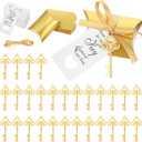 100 Sets Vintage Key Bottle Opener Wedding Favors, Wedding Party Souvenir Gift for Guests with Thank You Tag Card Pillow Candy Box and Satin Ribbon (Gold)