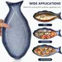Cabilock 12 Inch Ceramic Fish Shaped Plate, Blue Porcelain Steamed Fish Platter, Deep Seafood Serving Dish for Sushi & Appetizers, Decorative Food Tray for Home Restaurant Kitchen