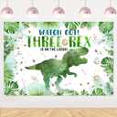 6x4ft Kids 3rd Birthday Backdrop Cartoon Dinosaur Jungle Forest Photography Background Palm Leaves Watch Out Three-rex Boy Girl Three Years Old Birthdays Party Photo Booth Props