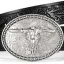 VONMELLI Western Belt for Men Women, Embossed Leather with Bull Buckle