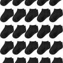 Glooarm 25 Pairs Toddler Socks, Kids Low Cut Ankle Half Cushion Athletic Socks for Boys Girls 1-14 Years (6-8 Years, Black)