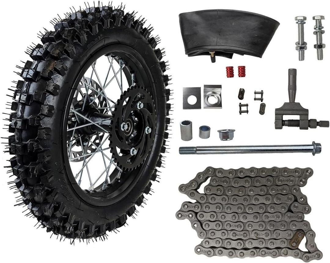 12" Rear Wheel 80/100-12 Tire Assembly For Dirt Pit Bike 125cc 140cc 150cc Apollo SSR XR CRF TaoTao Includes Brake Rotor and 428 Sprocket (12 with Components)