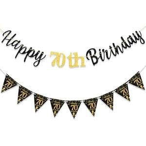 MAGLAUG 70th Birthday Decorations Banner Women Men, Black Gold Happy 70thBirthday Banners for Men Women (Birthday 70th)