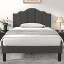 VECELO Twin Size Upholstered Platform Bed Frame with Adjustable Headboard, Wood Slat Support and Noise-Free, No Box Spring Needed, Easy Assembly, Linen Grey